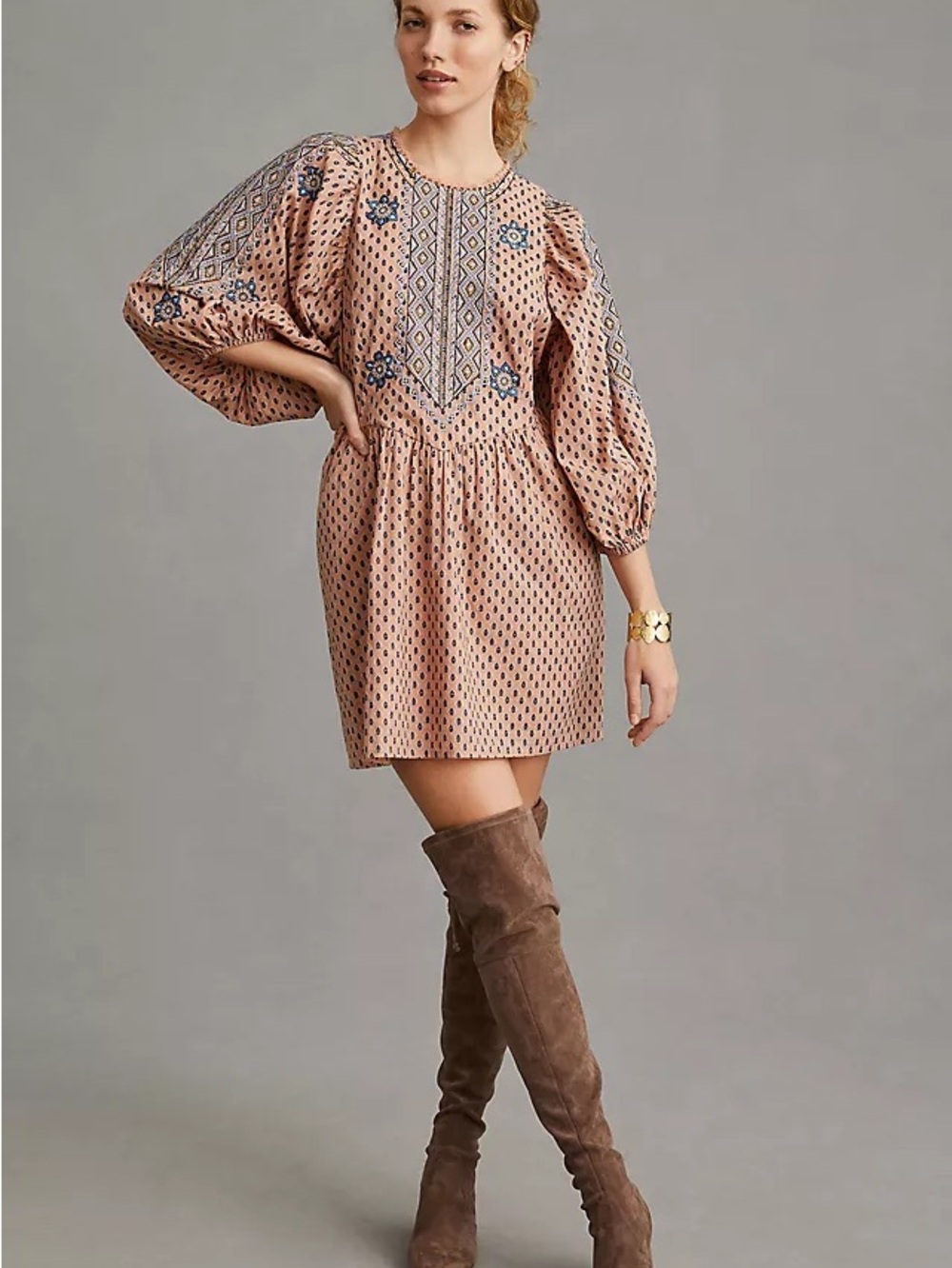Anthropologie Embroidered Tunic Mini Dress